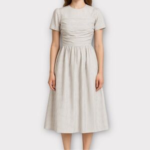 No. 6 Store New York Dress Small Ruched Puff Stripe Bodice Quiet Luxury Designer